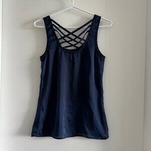 (2for$10) Smart Set Navy Sleeveless Blouse with Criss-Cross Back